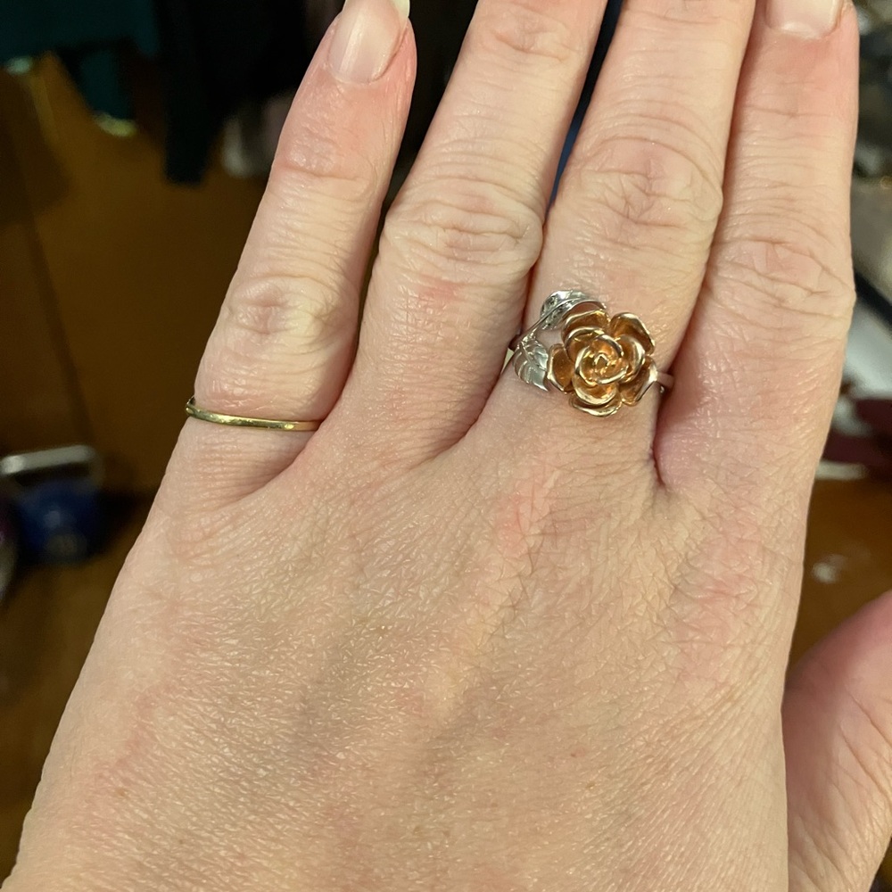 Rose Gold and Silver Floral Ring